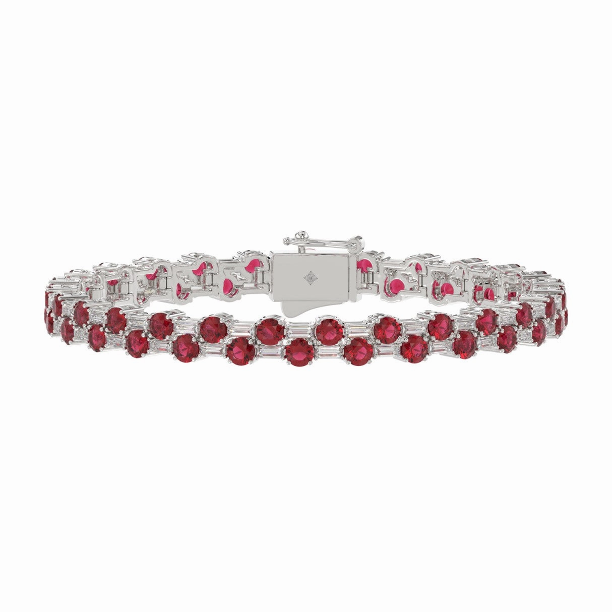 Vibrant Look Pretty Accent 14K WHITE GOLD 9.00CT BAGUETTE/ROUND RUBY DIAMOND LADIES BRACELET (ROUND RUBY 7 3/4CT)