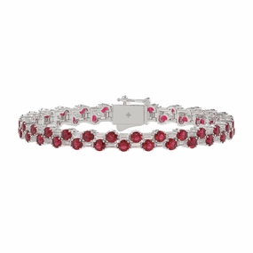 Vibrant Look Pretty Accent 14K WHITE GOLD 9.00CT BAGUETTE/ROUND RUBY DIAMOND LADIES BRACELET (ROUND RUBY 7 3/4CT)