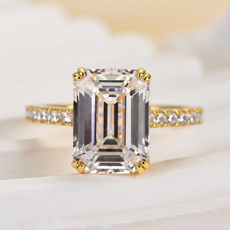 Textured Finish Louily Elegant Emerald Cut Engagement Ring In Sterling Silver