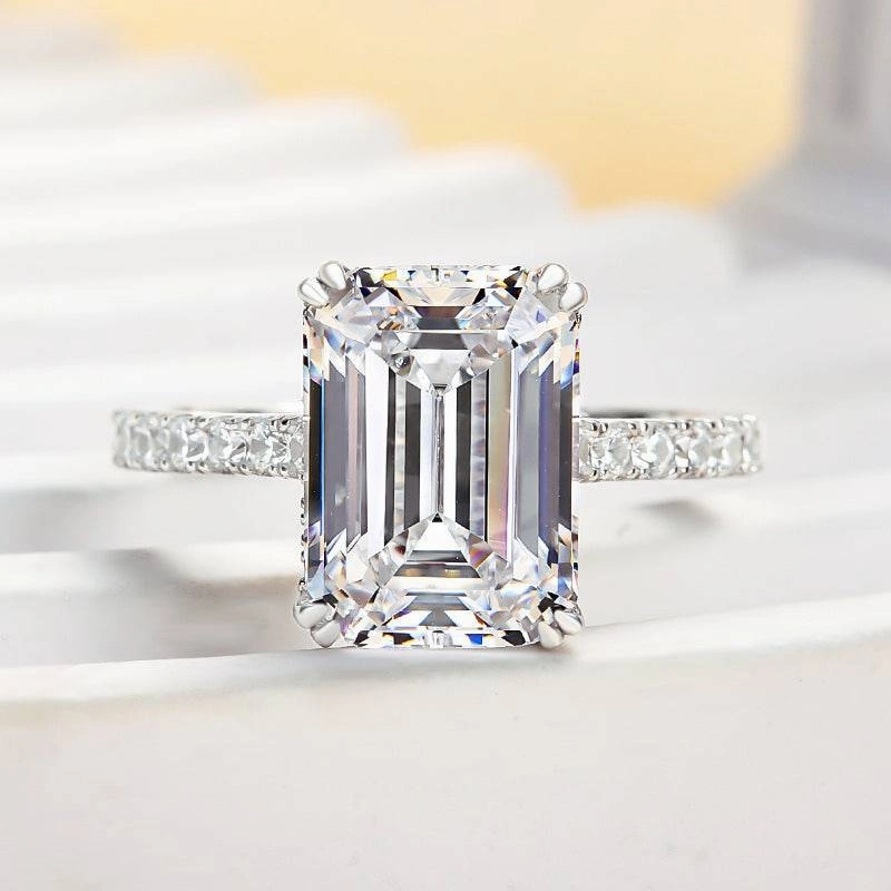 Louily Elegant Emerald Cut Engagement Ring In Sterling Silver Luxury piece Anniversary Present