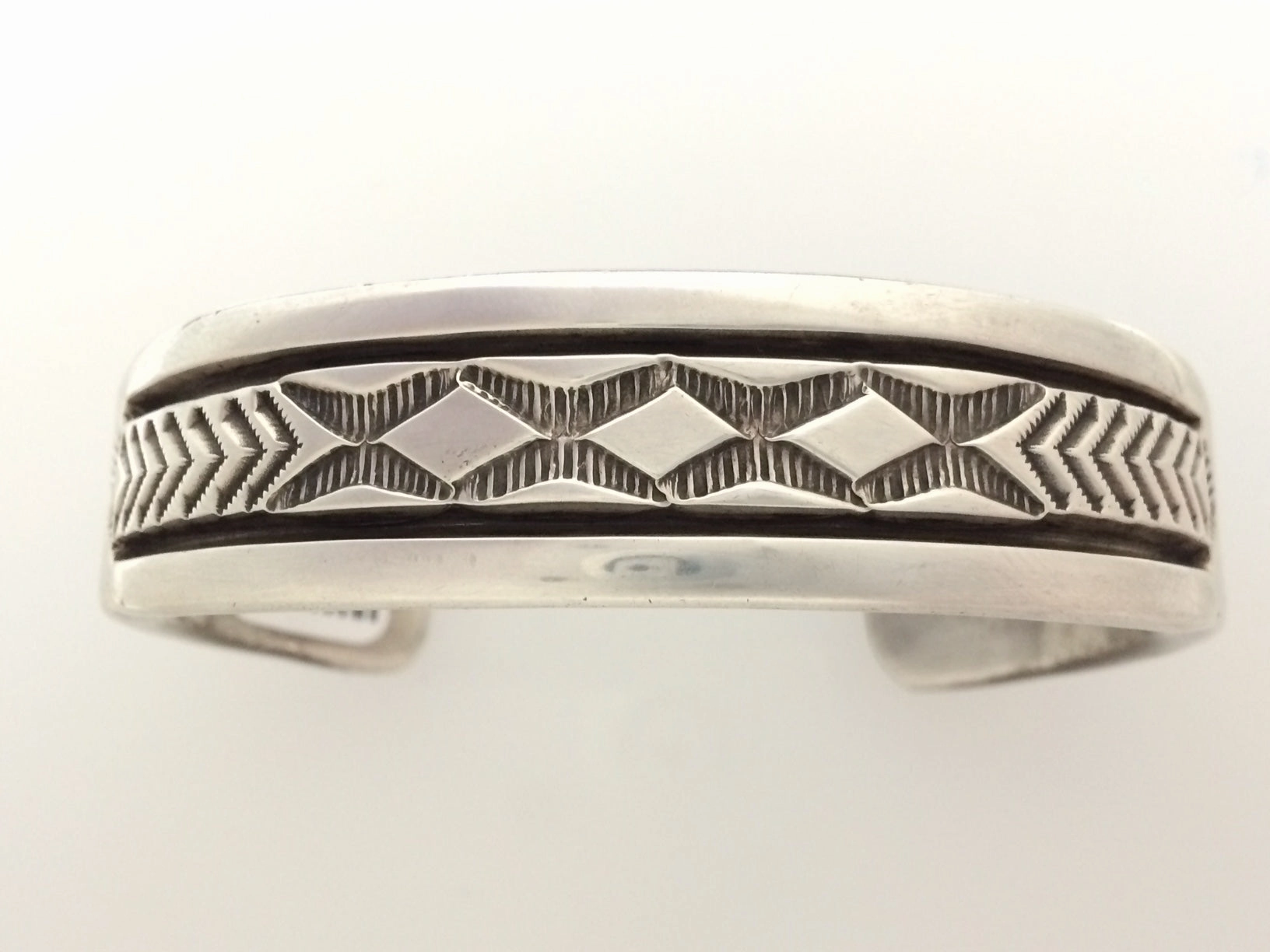 Grace Note Bruce Morgan Navajo  Heavy Sterling Silver Native American Stamped Bracelet Cuff