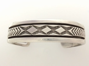 Grace Note Bruce Morgan Navajo  Heavy Sterling Silver Native American Stamped Bracelet Cuff