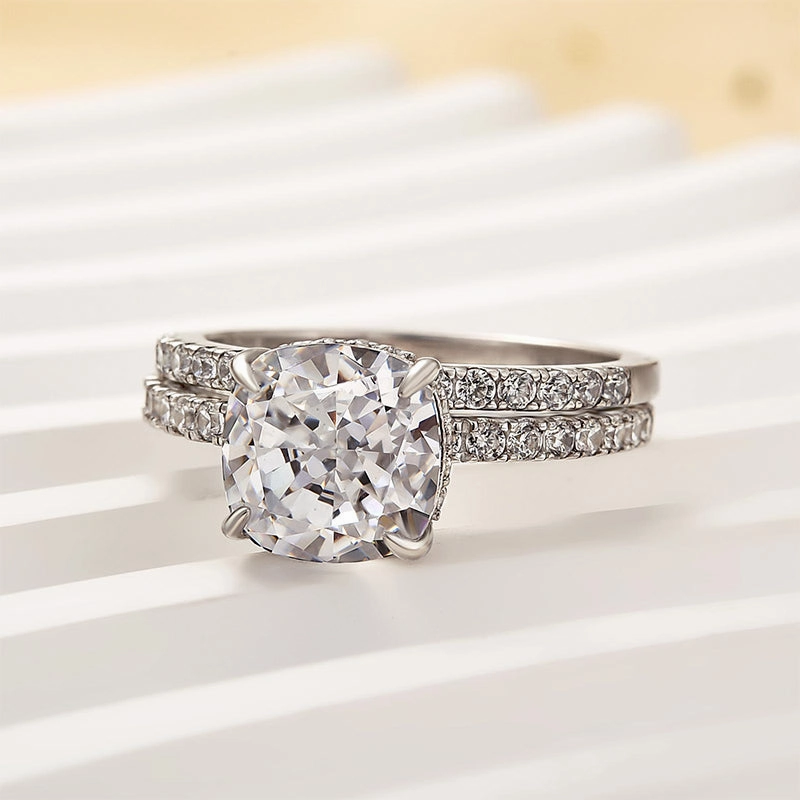 Louily Classic 3.0 Carat Cushion Cut White Sapphire Wedding Set In Sterling Silver Affordable Look