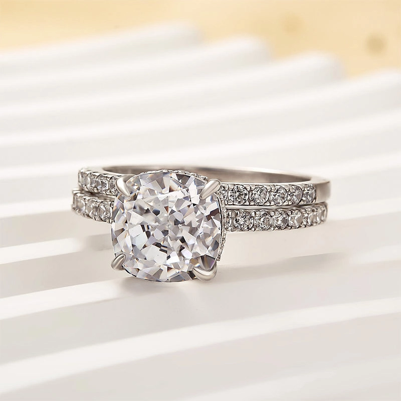 Louily Classic 3.0 Carat Cushion Cut White Sapphire Wedding Set In Sterling Silver Gift Idea