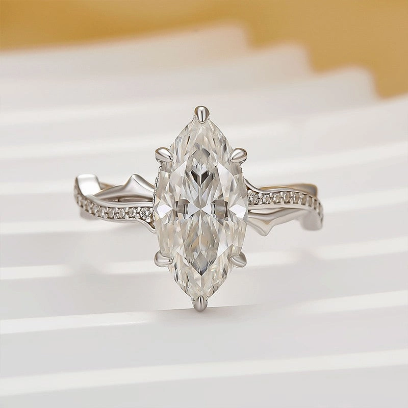 Moissanite 3.0Ct Marquise Cut Twist Engagement Ring In Sterling Silver man made