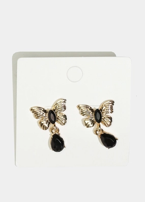 Butterfly & Enamel Dangle Earrings Classic Outfit Sophisticated Jewelry