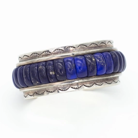 Carlos Aguilar Eagle (Ottawa) Handmade Sterling Silver Lapis Cuff Bracelet Modern Detail Delicate Design