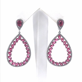 Stylish pieces Sterling Silver Large Pink Teardrop Earrings