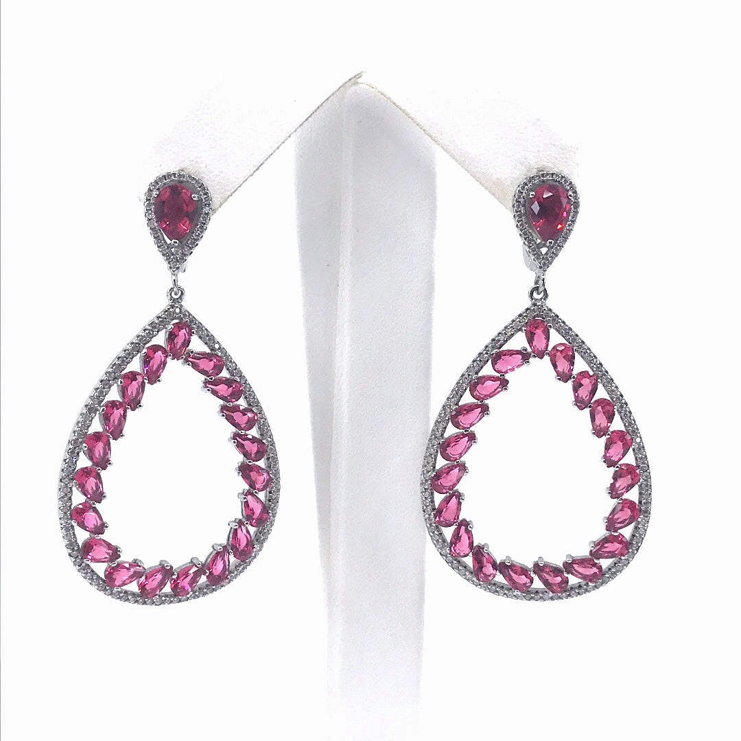Stylish pieces Sterling Silver Large Pink Teardrop Earrings