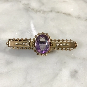 Antique Amethyst Brooch or Pendant in 9K Yellow Gold. February Birthstone. 6th Anniversary. Captivating Piece Fall Mood