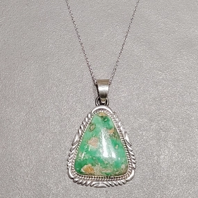 Bright Shine Cecil Atencio Navajo Green Turquoise Sterling Silver Pendant- Handmade Native American