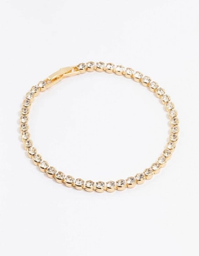 Perfect Ten Worthy Blend Gold Plated Round Diamante Tennis Bracelet