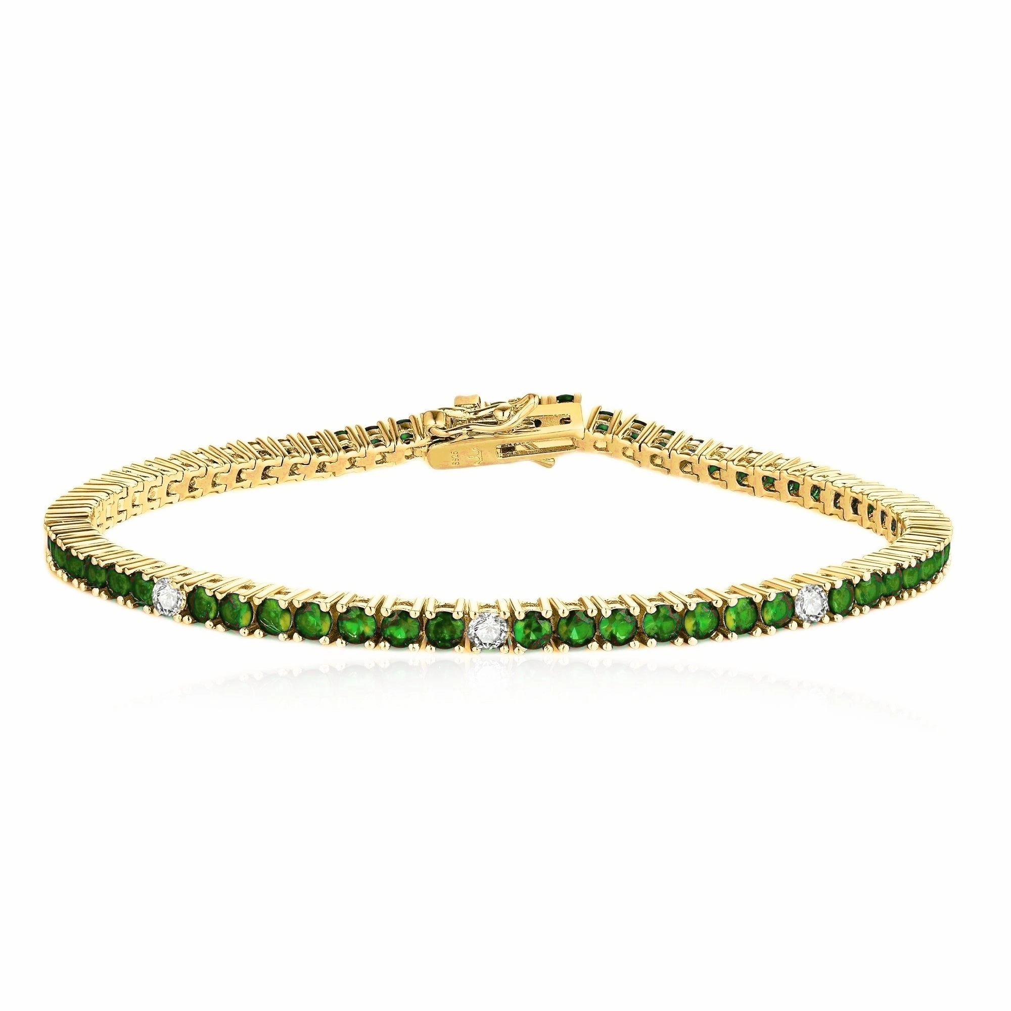 Gold Plated Sterling Silver Ruby, Emerald, Sapphire, or Black Colored CZ Stone Bracelet Shimmer Mood Glow Mode