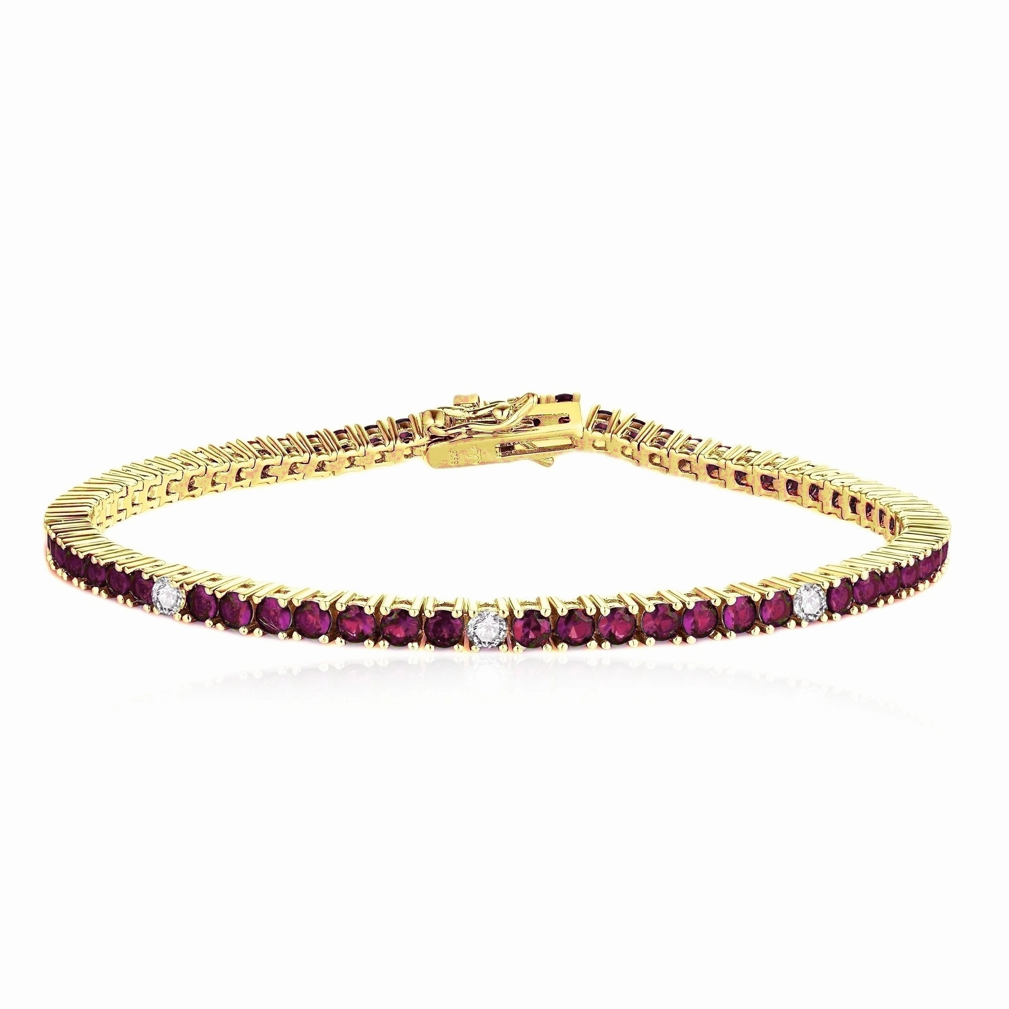 Modern Aesthetic Gold Plated Sterling Silver Ruby, Emerald, Sapphire, or Black Colored CZ Stone Bracelet
