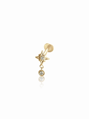 14K Gold Push Flat Back Mini Dangle Diamond Star Earring Stylish Ornament