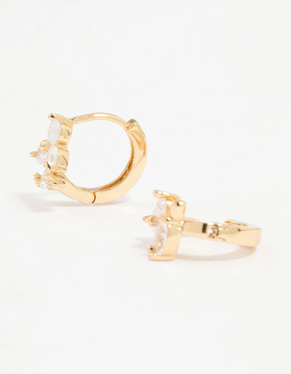 Gold Plated Cubic Zirconia Flower & Leaf Huggie Earrings Sweet Detail Date Style