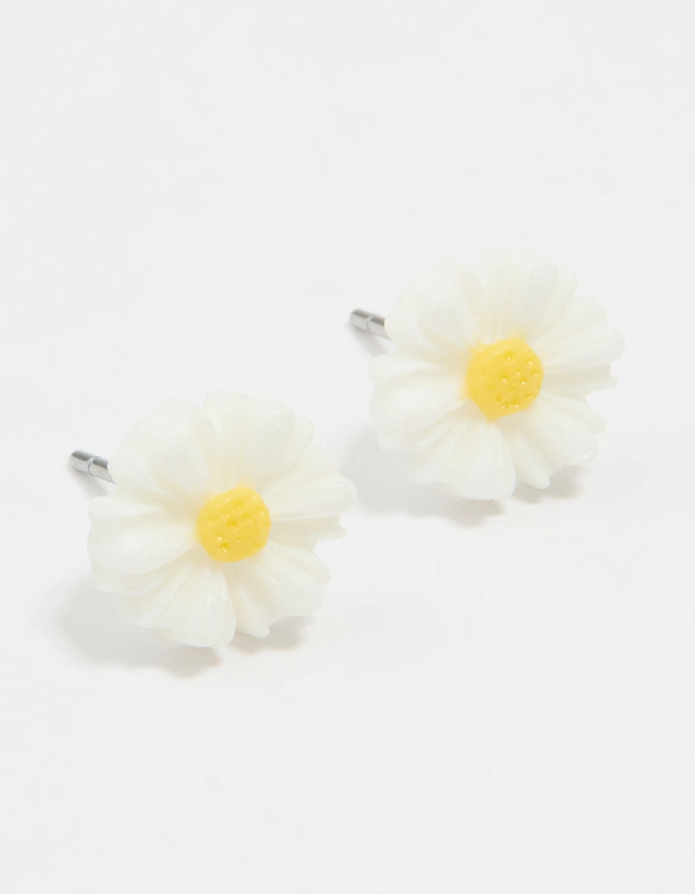 White & Yellow Acrylic Frangipani Stud Earrings Fashion Finish Lightweight Feel
