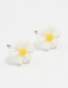 White & Yellow Acrylic Frangipani Stud Earrings Fashion Finish Lightweight Feel