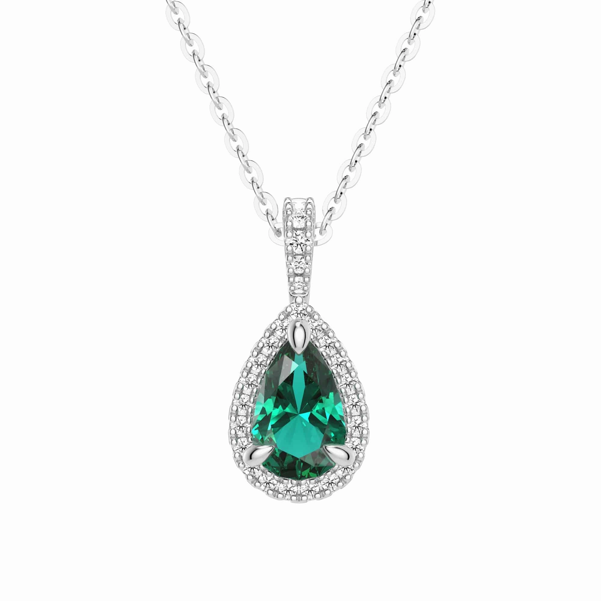 Classic Edge 1 CT. Pear Shaped Emerald Pendant with Pav?? Diamond Halo