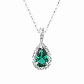 1 CT. Pear Shaped Emerald Pendant with Pav?? Diamond Halo Cozy Mood