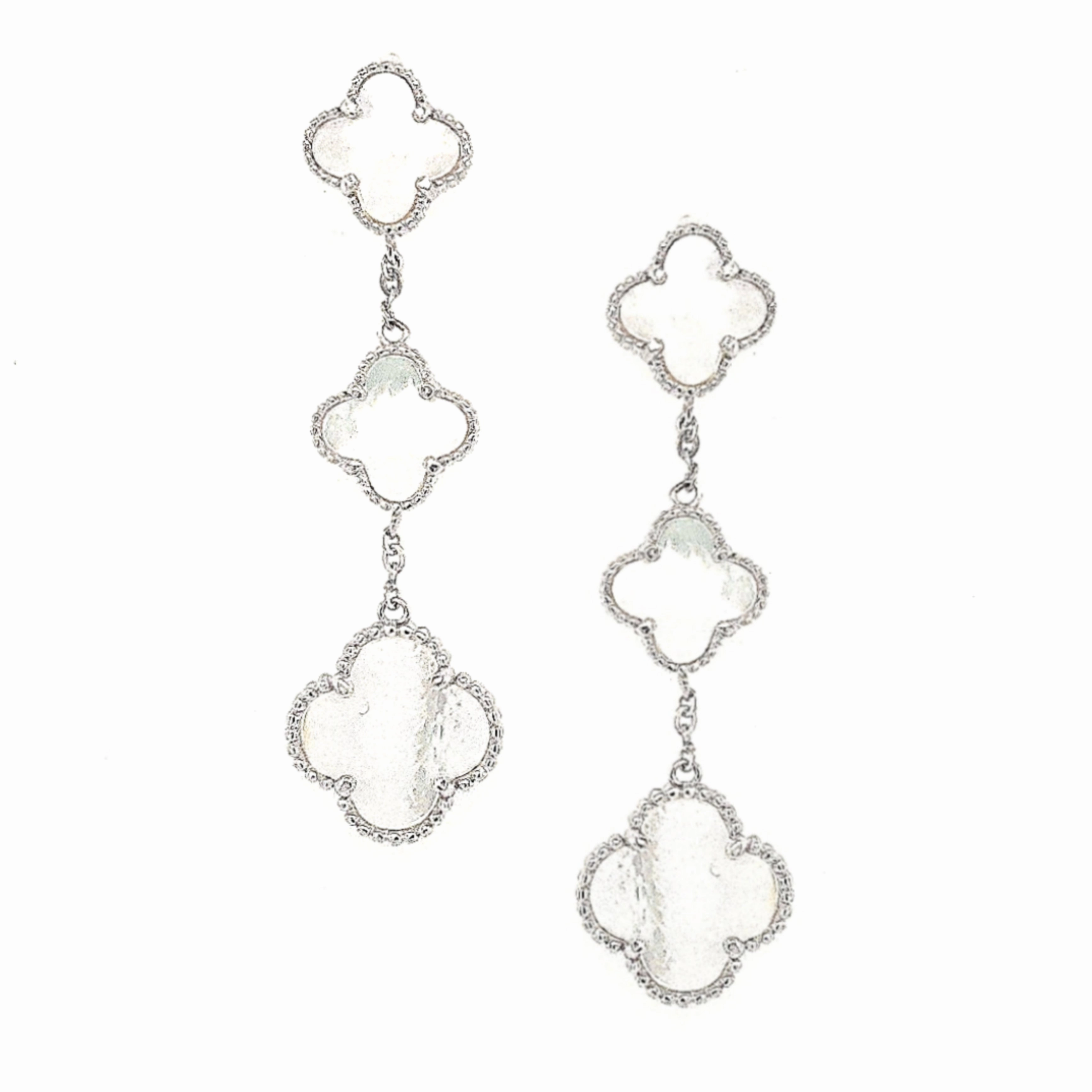 Seasonal Favorite Gleaming Gem Sterling Silver Triple Mother of Pearl/Black Clover Earring