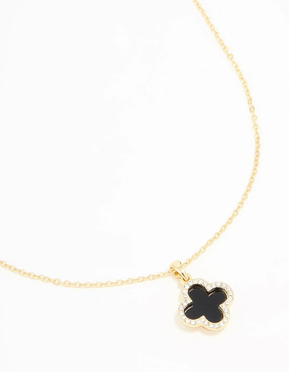 Chic Pick Gold Plated Diamante Outline Black Flower Pendant Necklace