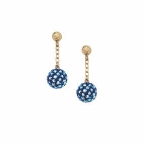 Opulent Finish Bright Highlight 14k Gold Post With Blue Shamballa Ball on Screwback Earring