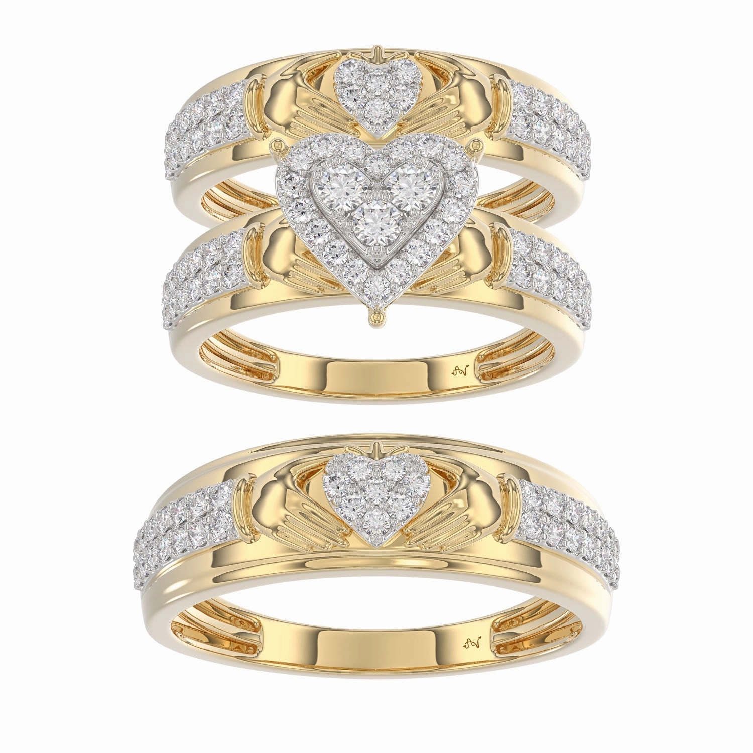 Cool Detail Layered Texture LADIES TRIO SET 1.00CT ROUND DIAMOND 10K YELLOW GOLD