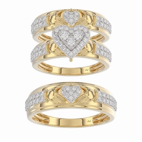 Cool Detail Layered Texture LADIES TRIO SET 1.00CT ROUND DIAMOND 10K YELLOW GOLD