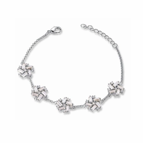 Romantic Moment Stylish Craft Sterling Silver 5 Station CZ Baguette Cluster Bracelet