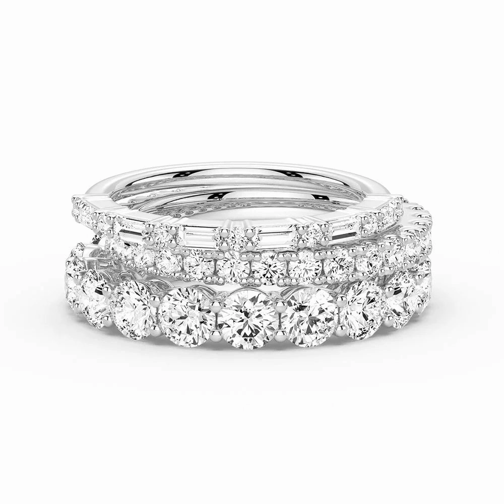 Beautiful Sign Exquisite Gift Round and Baguette Cut Moissanite Bands with French Pave Band Stacking Rings