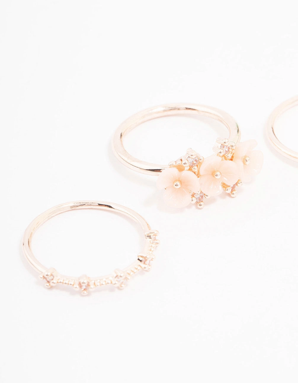 Rose Gold Plated Triple Flower Stacking Ring Pack Fashionable Accent Evening Glamour