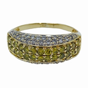 Elegant Contour Glistening Look 1.00ctw 14kt yellow gold diamond band w/ yellow & white diamonds