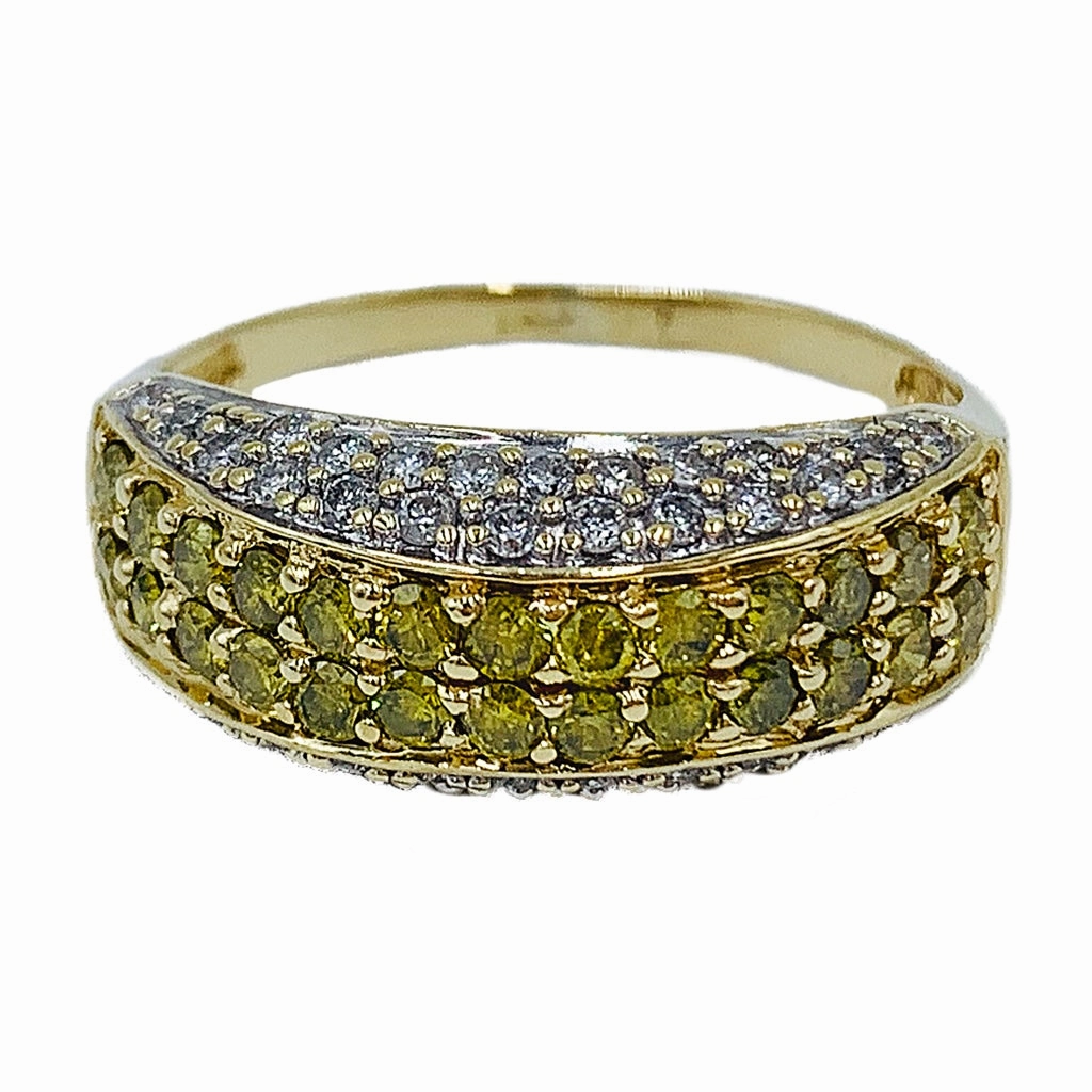 Elegant Contour Glistening Look 1.00ctw 14kt yellow gold diamond band w/ yellow & white diamonds
