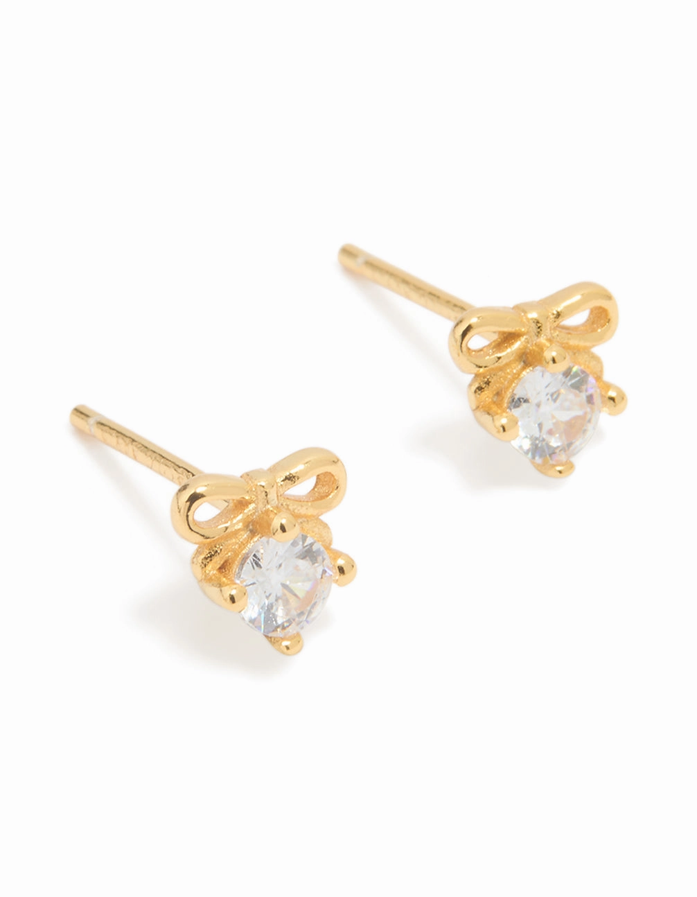 Modern Radiance Gold Plated Sterling Silver Cubic Zirconia Bow Stud Earrings