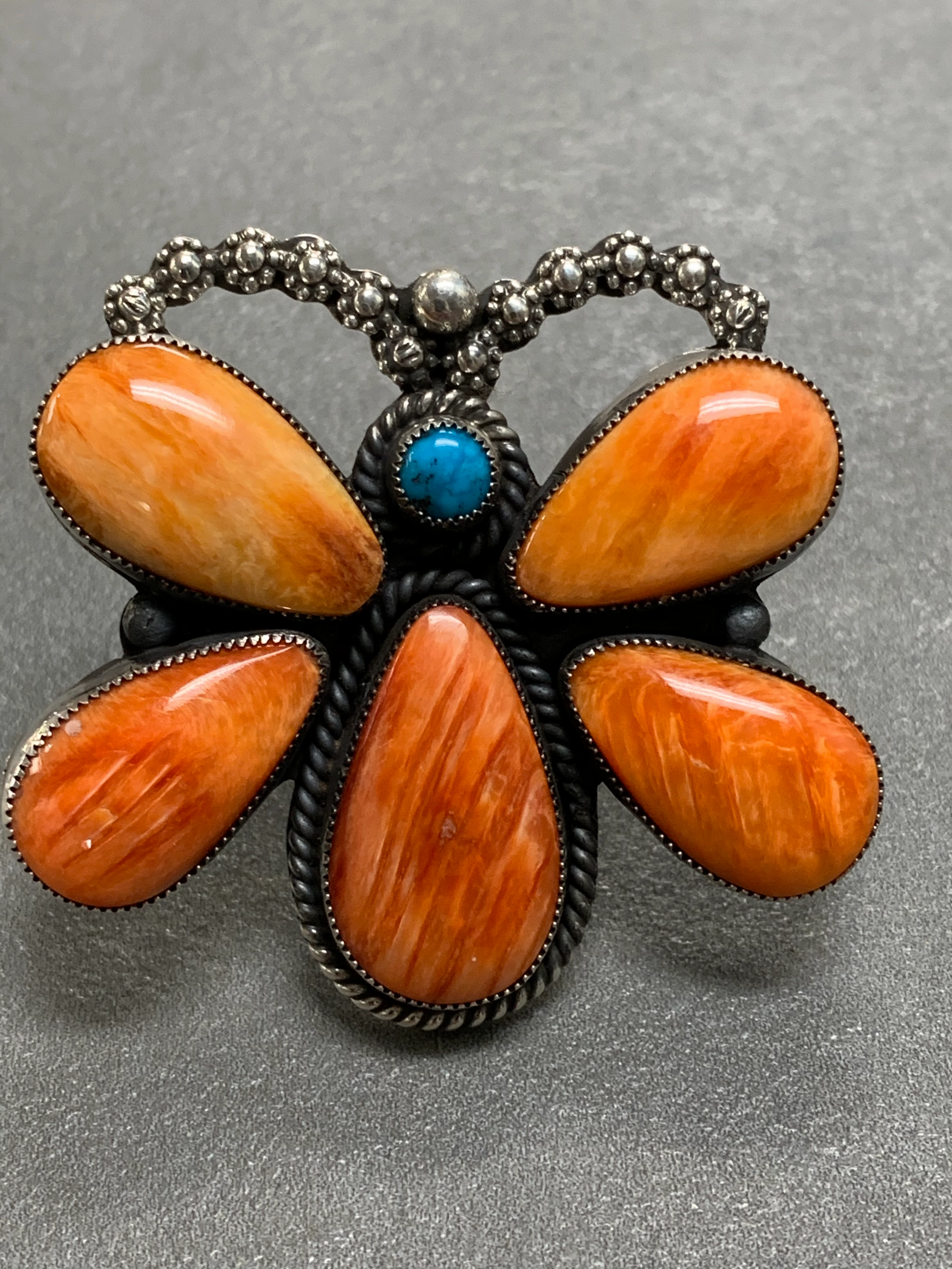 Hemerson Brown Navajo Sterling Silver Spiny Oyster Turquoise Ring Gift Appeal Bold Style