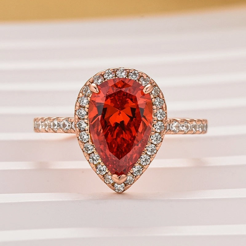2.2 Carat Simulated Diamond Pear Cut Red Stone Halo Engagement Ring Low-Cost Art Durable product