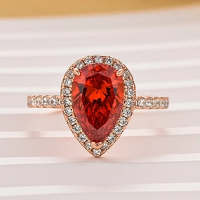 2.2 Carat Simulated Diamond Pear Cut Red Stone Halo Engagement Ring Low-Cost Art Durable product