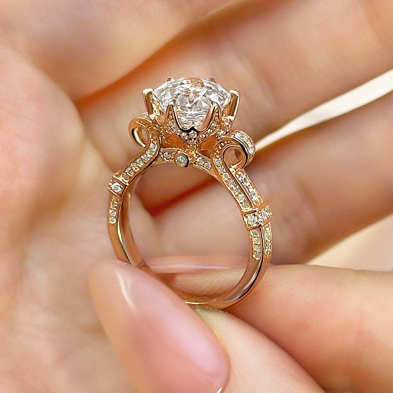 Unique Bauble Graceful Present Louily Dainty Rose-Shaped Cut Engagement Ring For Women