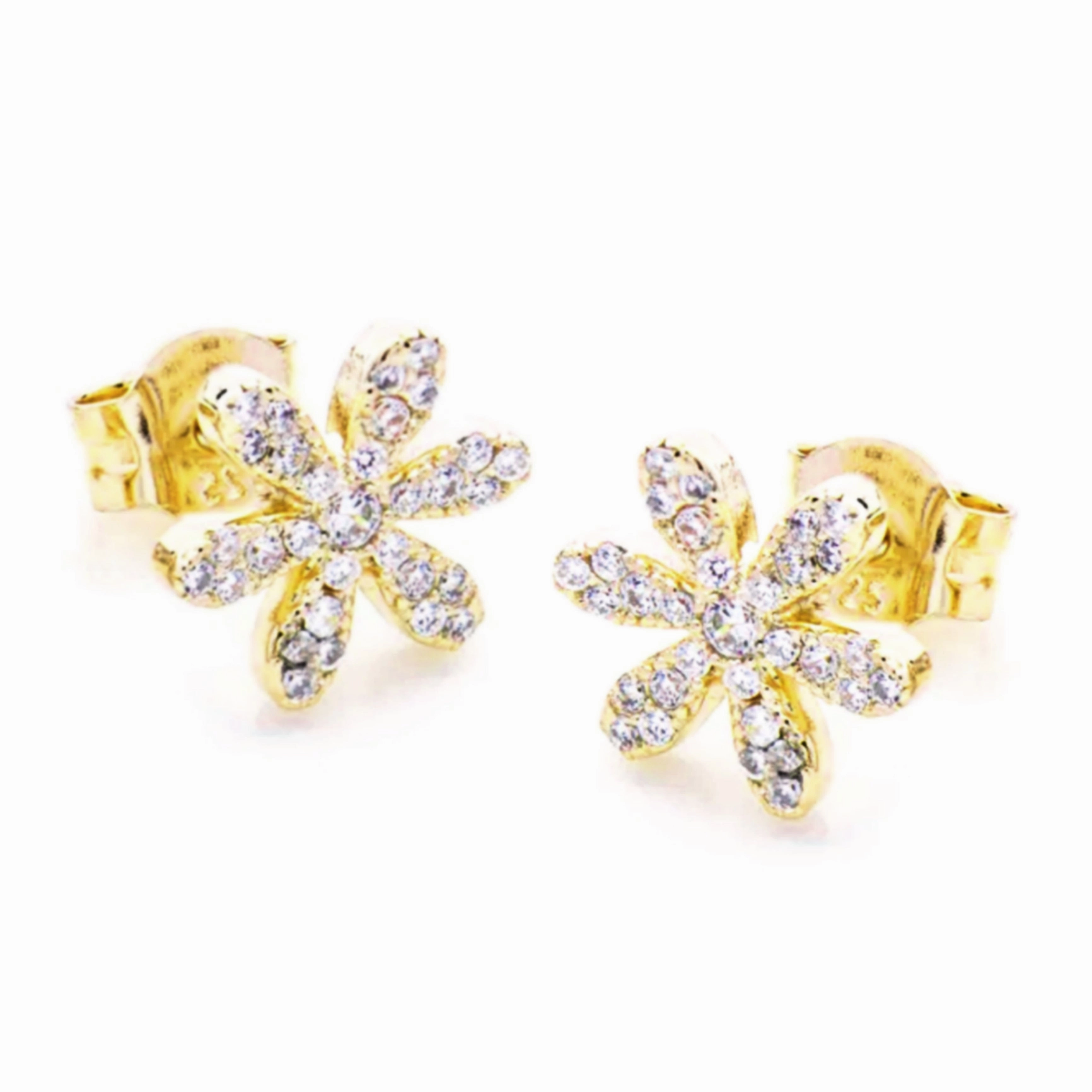 Model Ready Weekend Sparkle Sterling Silver Six Thin Petal Flower Stud Earrings