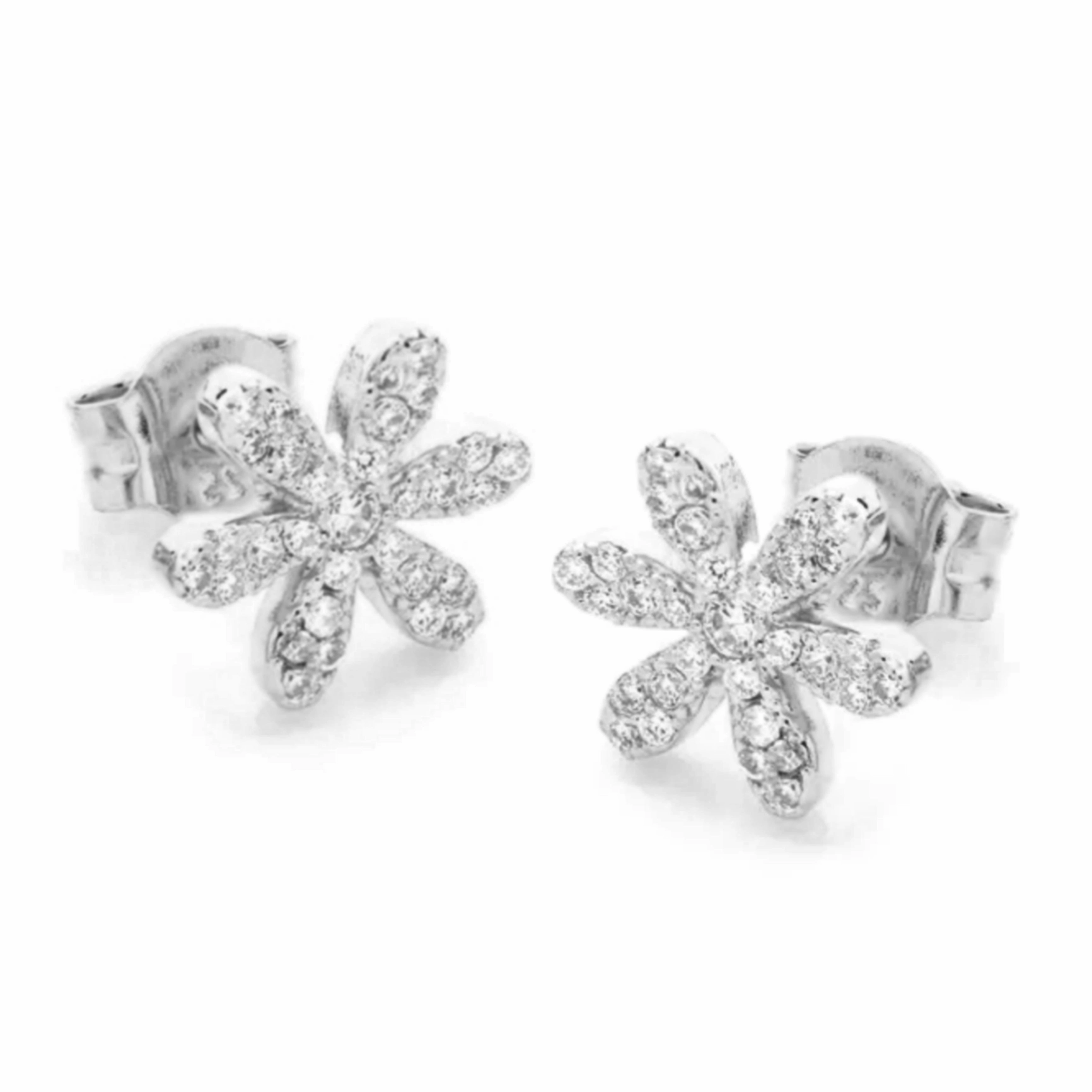 Sterling Silver Six Thin Petal Flower Stud Earrings Vintage Pop Statement Edge