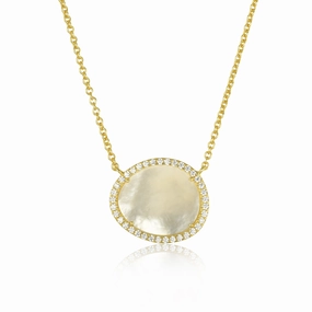 Gold Plated Sterling Silver CZ Border With Mother of Pearl Natural Shape Necklace Party Style