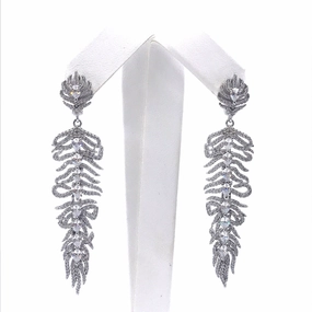 Elegant Focus Sterling Silver Large Micro Pave Leaf Earrings