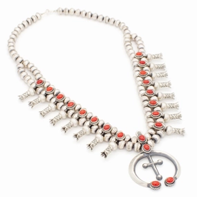 Luxurious Style Sparkling Jewelry Chris Hale Sterling Silver Mediterranean Coral Squash Blossom Necklace
