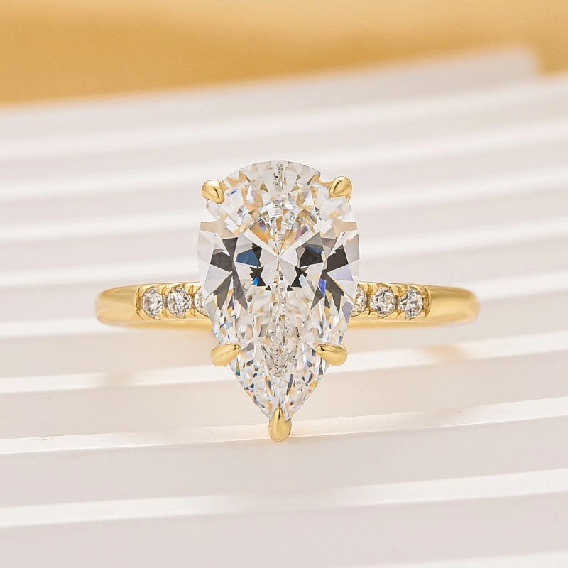 Artistic Work Real Item Classic 4.0Ct Pear Cut Engagement Ring Promise Ring For Her