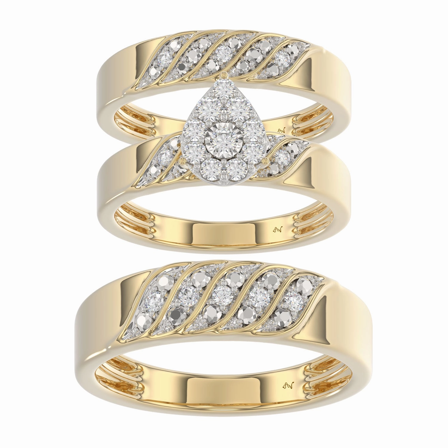 Lifestyle Match LADIES TRIOS SET 0.33CT ROUND DIAMOND 10K YELLOW GOLD