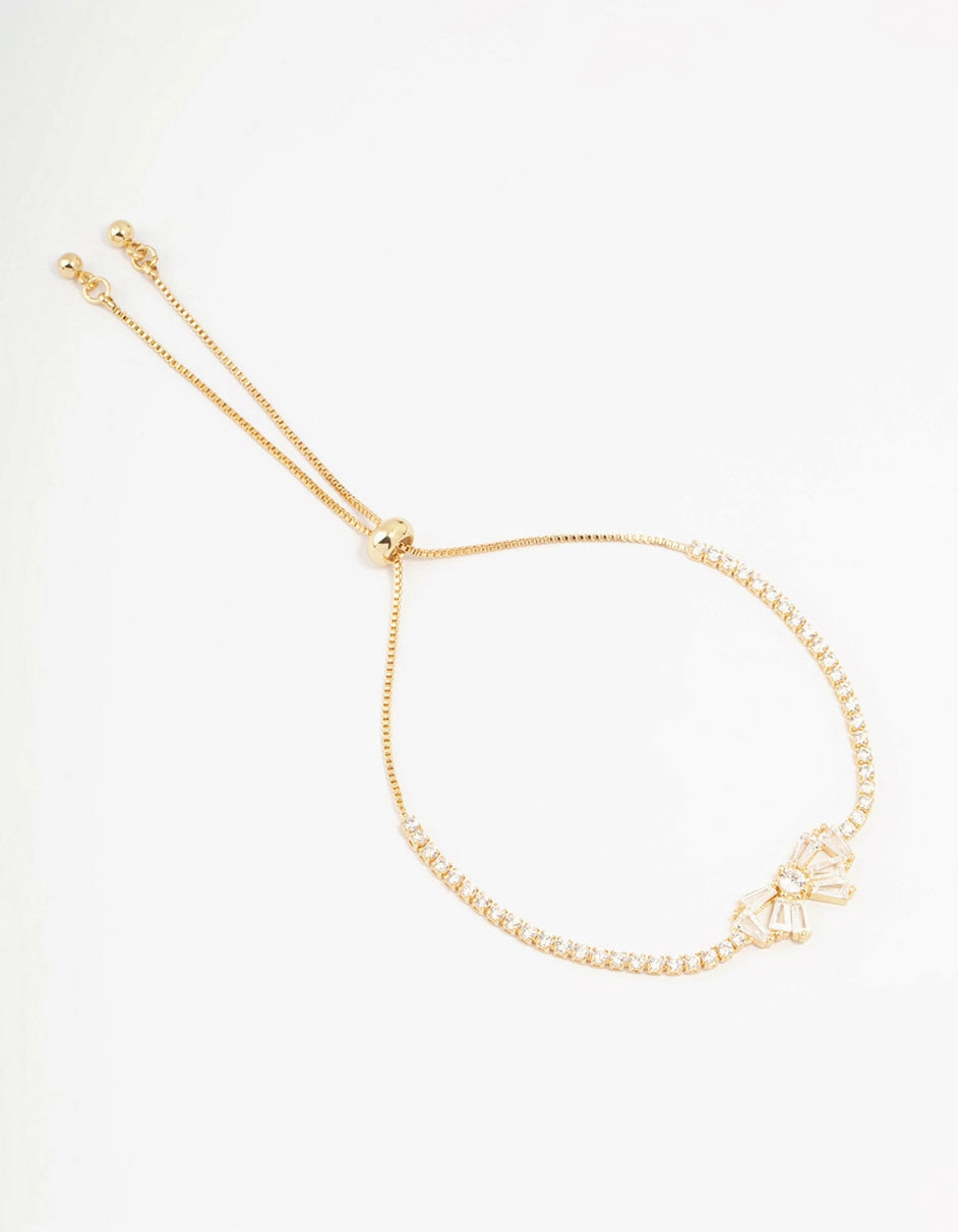 Gold Plated Cubic Zirconia Baguette Bow Toggle Bracelet Novel Vision