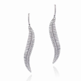 Evening Accessory Sterling Silver Long Leaf Earrings