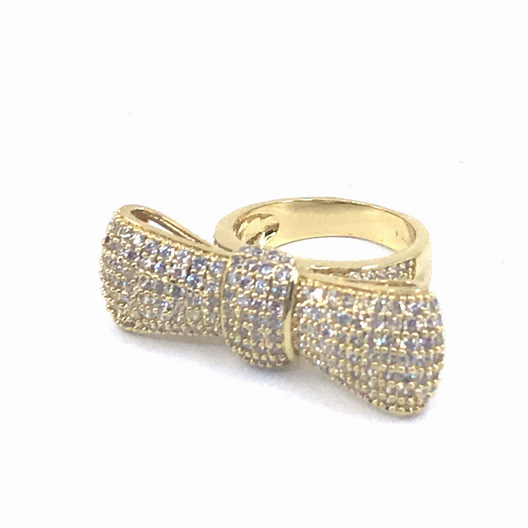 Effortless Match Gold Plated Sterling Silver Micropave Puffy Bow Ring