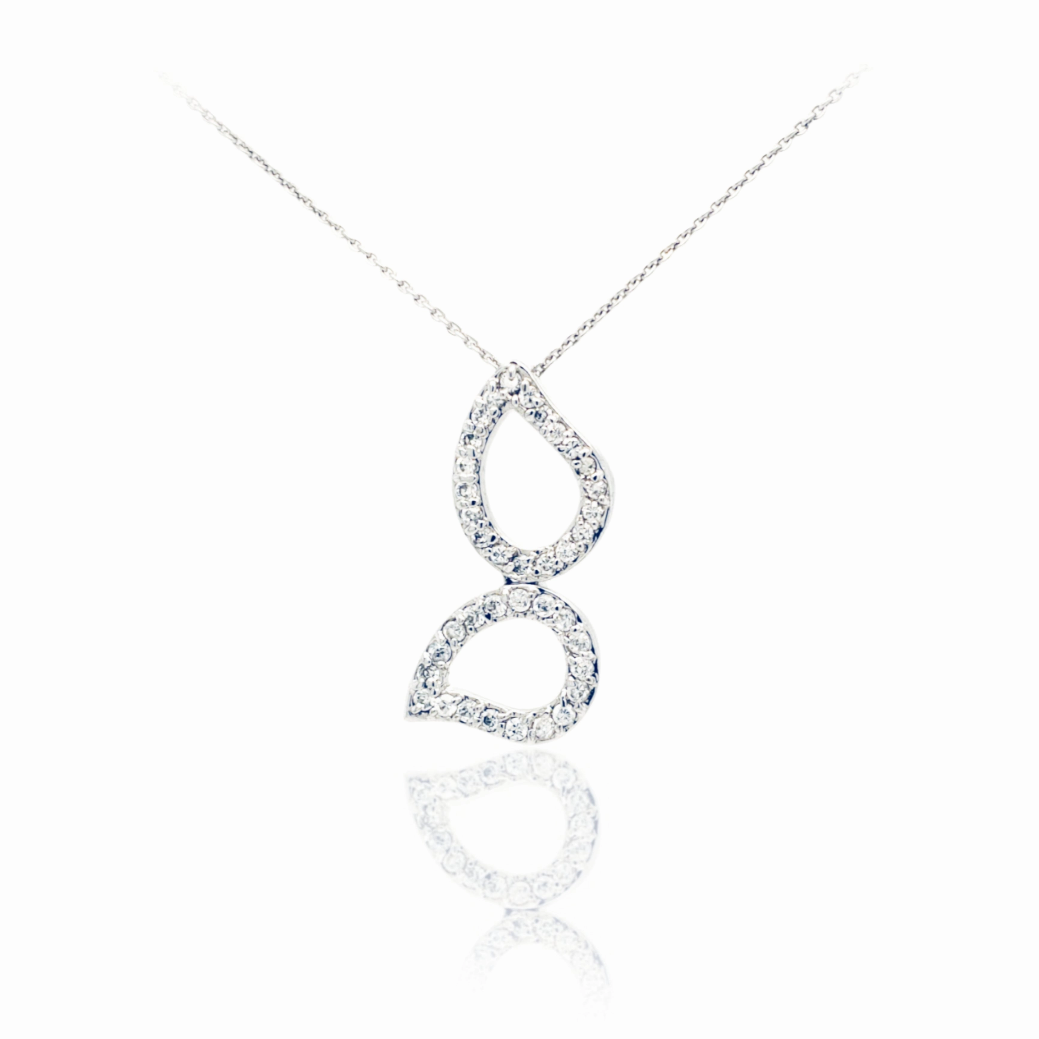 Statement Form Sterling Silver Double Teardrop Micro Pave Pendant Necklace